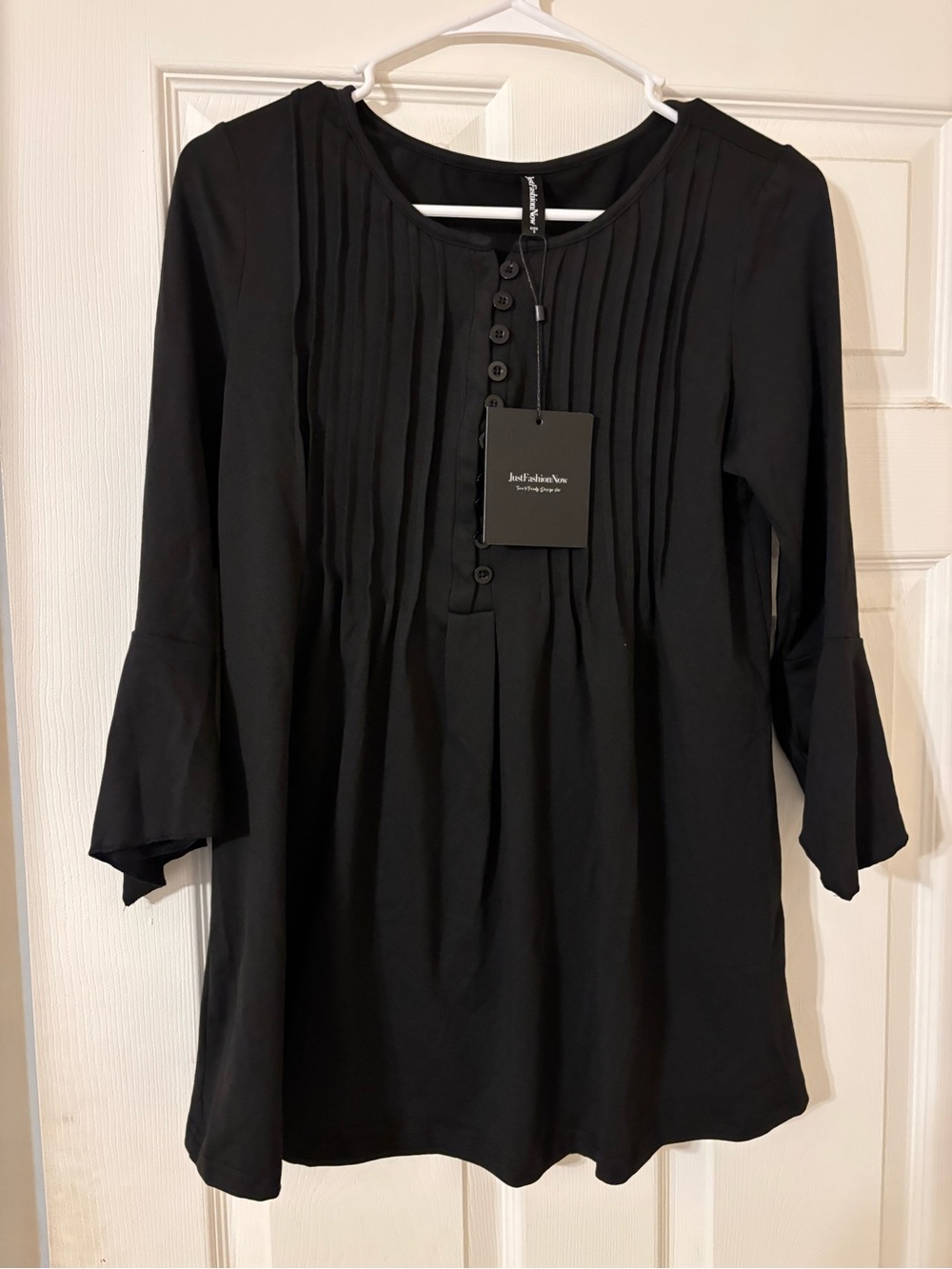 Black Pintuck Button-Front Blouse - Josie Natori